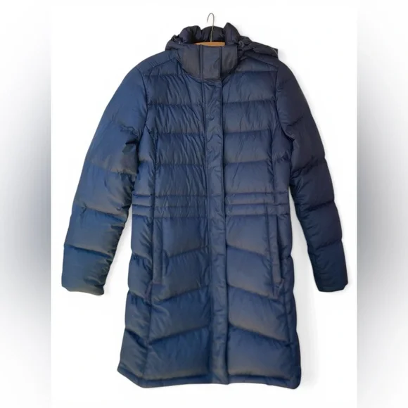 L.L. Bean Vintage Women’s Small DownTek Puffer Jacket Navy Blue Fitted Hooded - Picture 2 of 10
